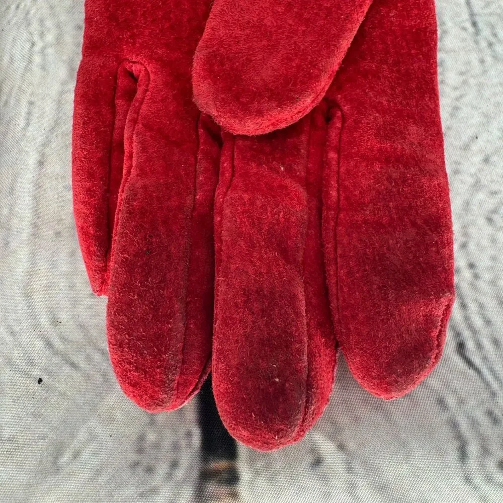 Isotoner Aris 115 Gloves Women's Size M Red Suede Leather - Picture 4 of 7